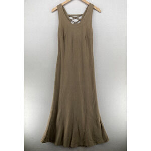 LAVINIA TEMPLE Dress S Linen Bias Cut Maxi Sleeveless Lace Back Brown Italy